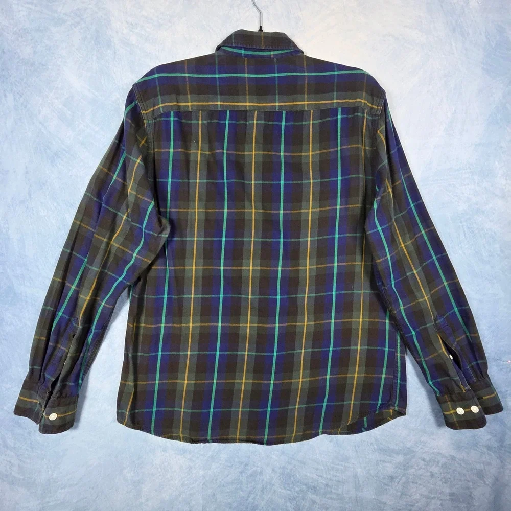 Levis Mens Slim Fit Plaid Flannel Button Down Shirt Navy Green Large 3838